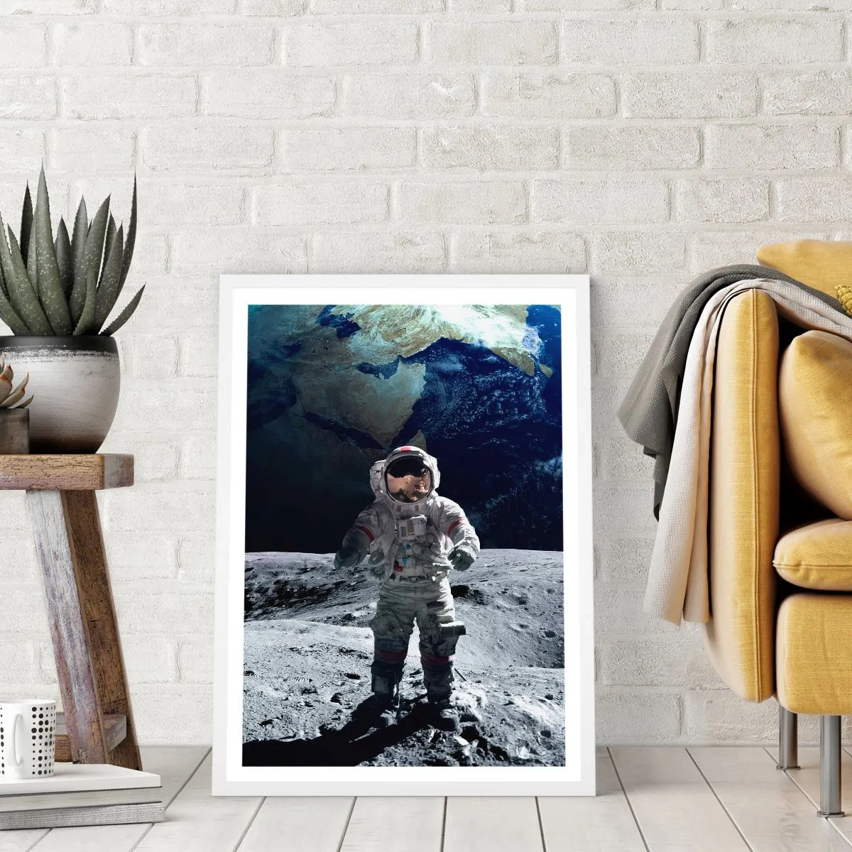 Póster en marco blanco - Saludos desde la Luna - 61x91 cm