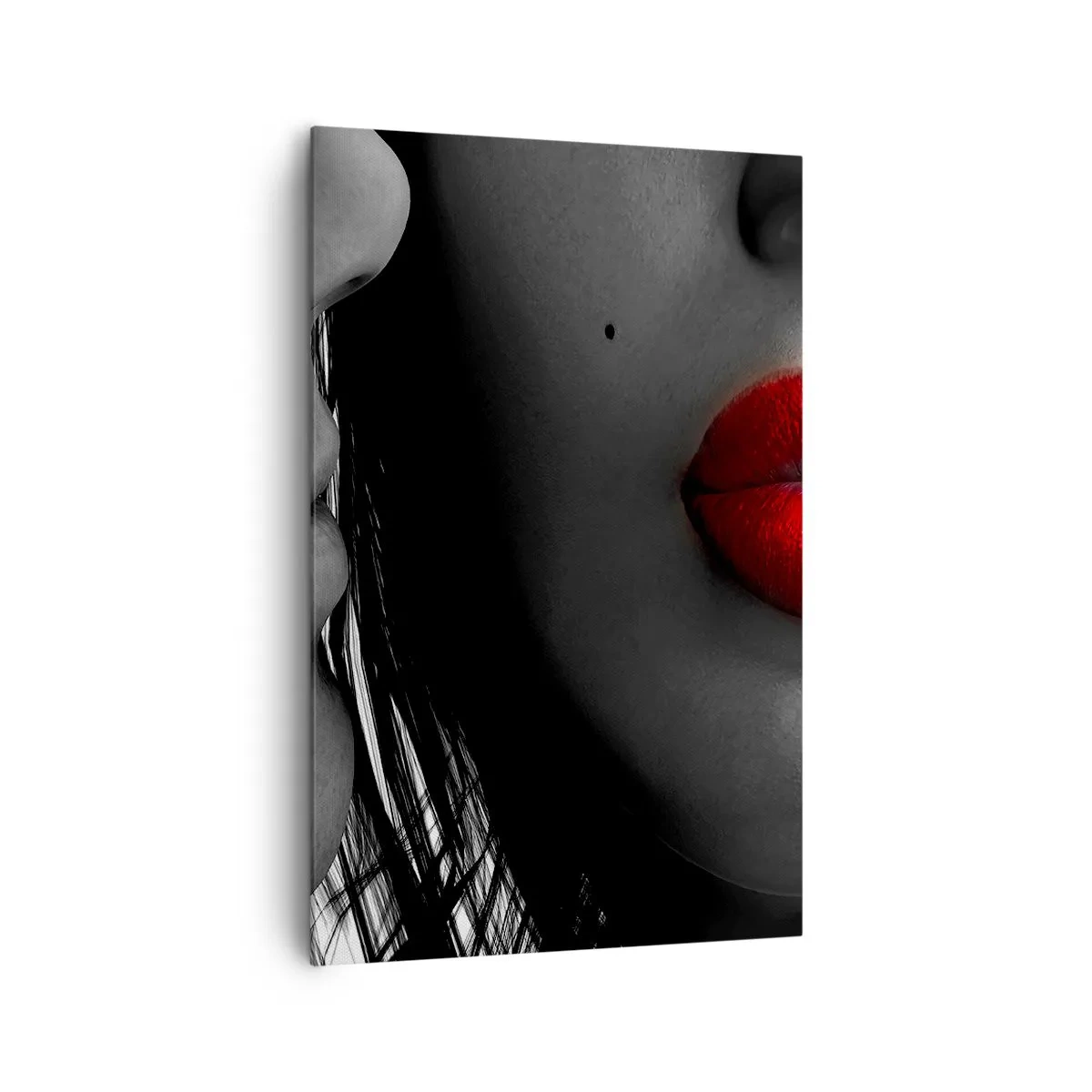 Cuadro sobre lienzo - Impresión de Imagen - Primer plano de los rostros de una mujer y un hombre con labios rojos. - 80x120cm - Cara a cara - Decoración de pared moderna para salón y dormitorio ARTTOR