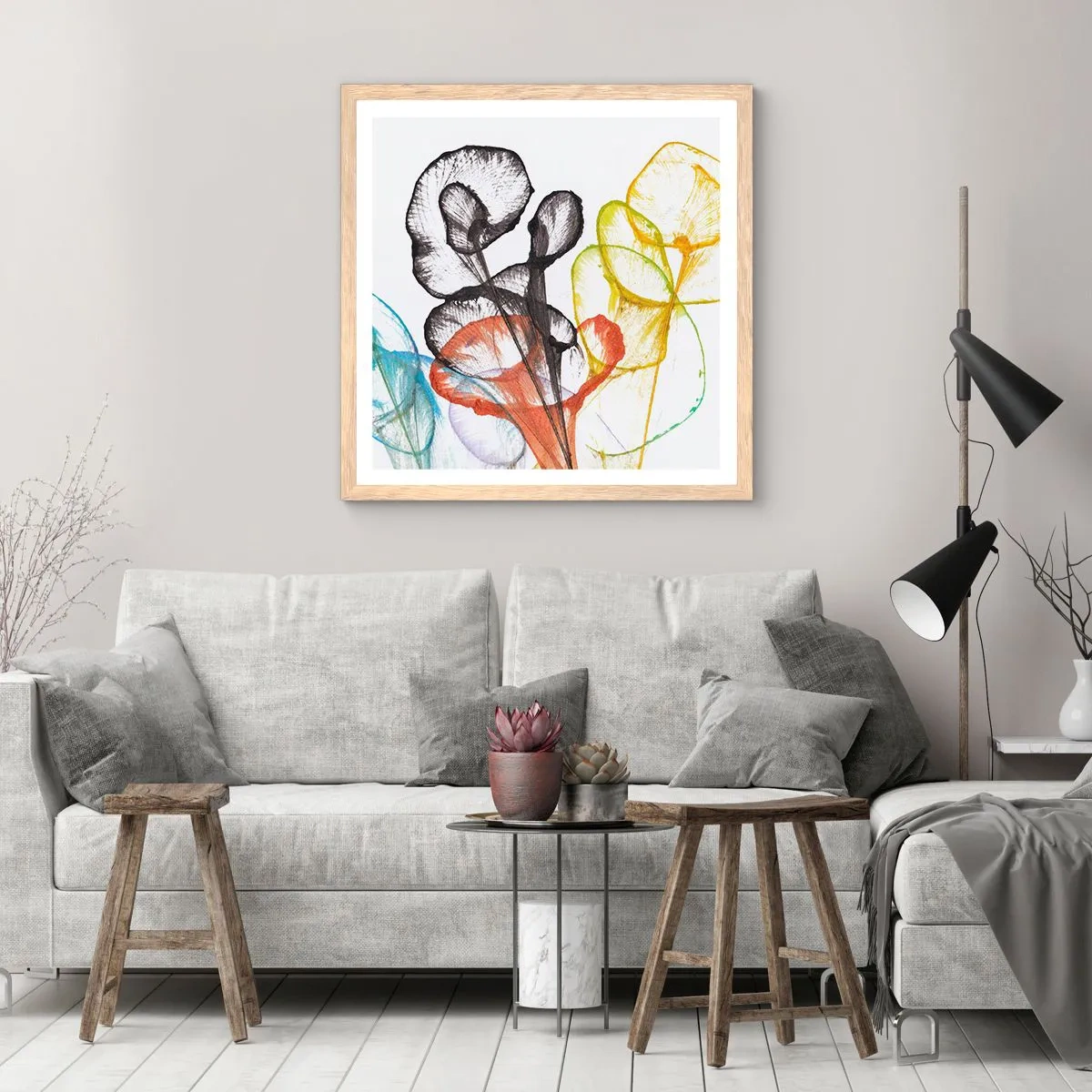 Póster en marco roble claro - Flores con alma - 50x50 cm