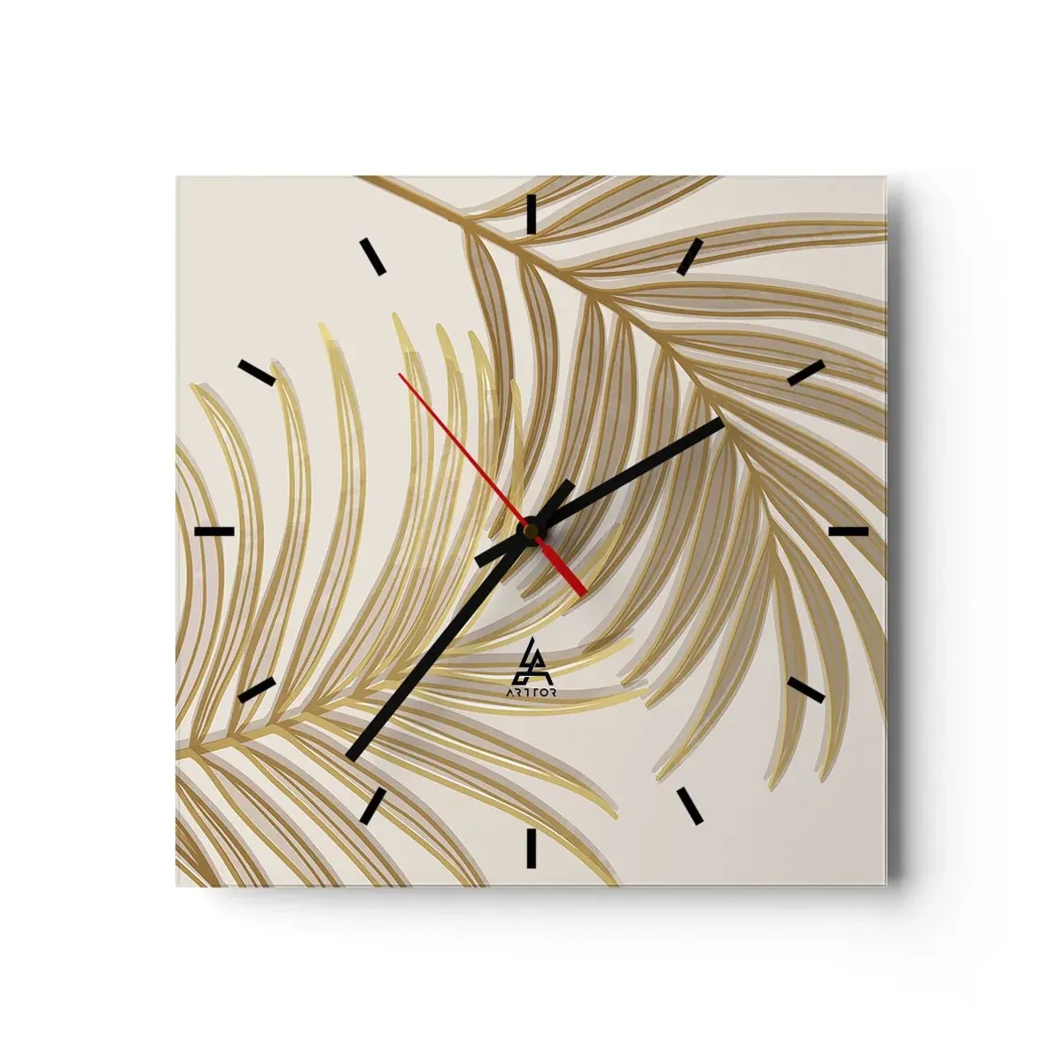 Reloj de pared - Reloj de vidrio - Palma de Oro - 40x40 cm