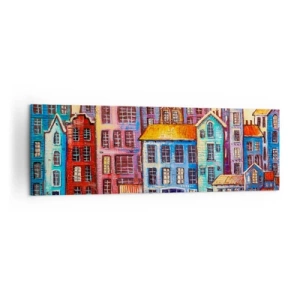 Cuadro sobre lienzo - Impresión de Imagen - Casas de vecindad coloridas junto al agua en un estilo artístico - 160x50cm - Una ciudad como un cuento de hadas - Decoración de pared moderna para salón y dormitorio ARTTOR