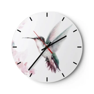 Reloj de pared - Reloj de vidrio - Una delicada pintura de acuarela de un colibrí en vuelo. - 30x30cm - Plasmando el aleteo - Decoración de pared moderna para salón, cocina y dormitorio ARTTOR