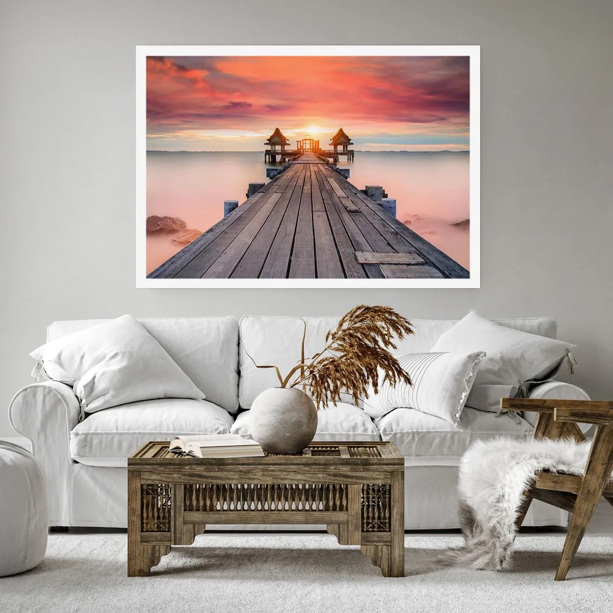 Póster - Muelle de madera que conduce a los miradores al atardecer - 100x70cm - De este a oeste - Decoración de pared moderna para salón y dormitorio ARTTOR