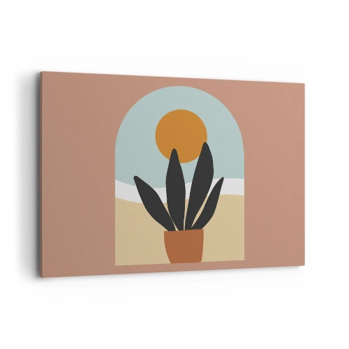 Cuadro sobre lienzo - Impresión de Imagen - Una planta negra en una maceta contra el sol. - 100x70cm - Pequeñas alegrías - Decoración de pared moderna para salón y dormitorio ARTTOR