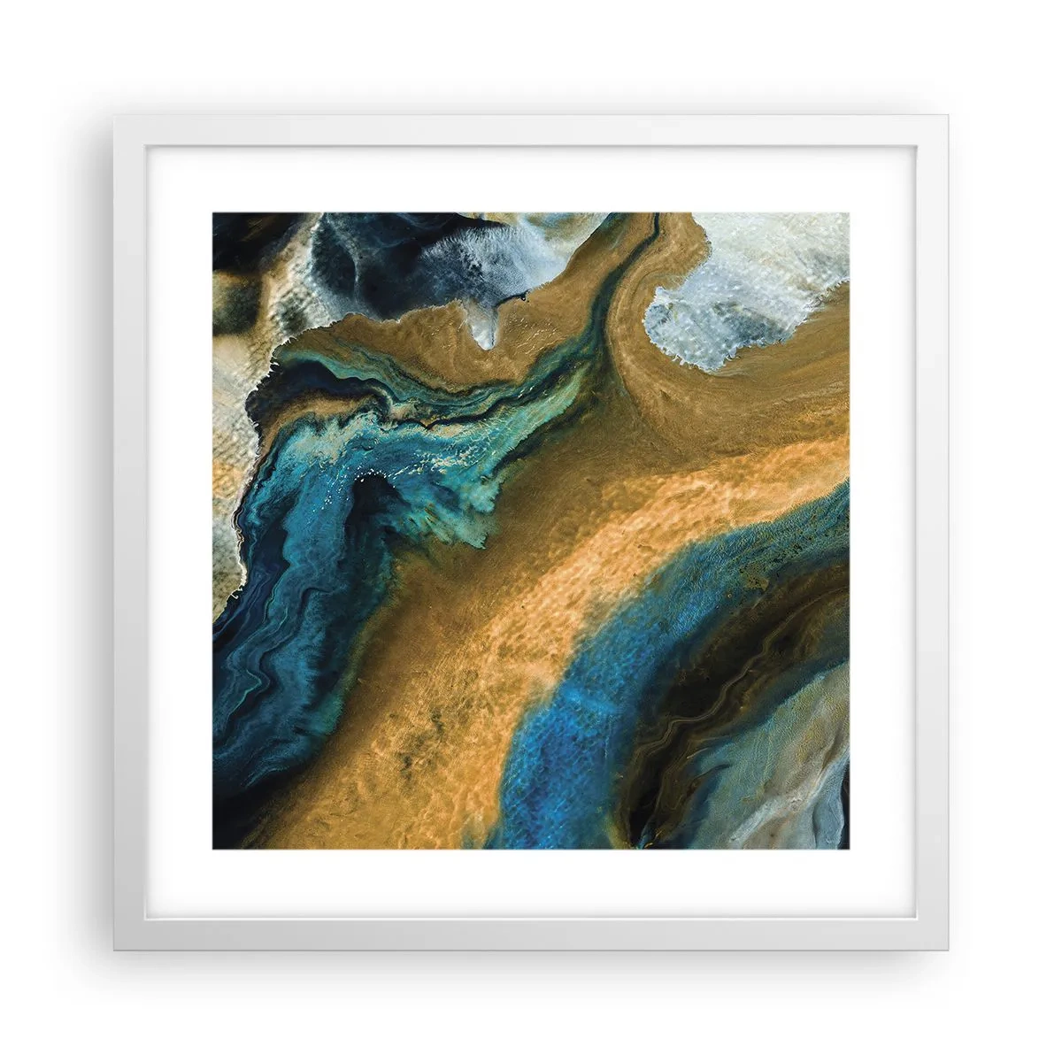 Póster en marco blanco - Azul - amarillo - influencia mutua - 40x40 cm