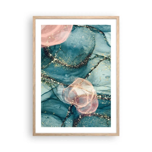 Póster en marco roble claro - Seda azul, tul rosa - 50x70 cm