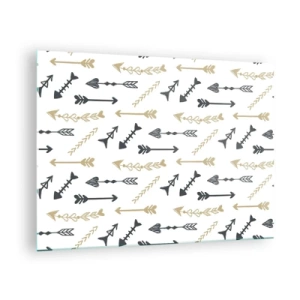 Cuadro sobre vidrio - Impresiones sobre Vidrio - Un patrón de flechas en diferentes colores sobre un fondo blanco. - 70x50cm - El sueño de un arquero - Decoración de pared moderna para salón y dormitorio ARTTOR