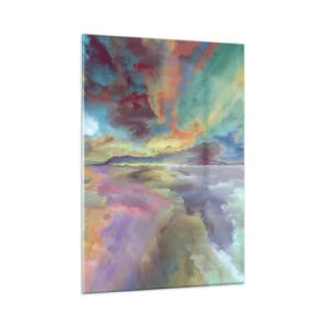 Cuadro sobre vidrio - Impresiones sobre Vidrio - Nubes de colores reflejadas en el agua en el horizonte. - 50x70cm - Dos cielos - Decoración de pared moderna para salón y dormitorio ARTTOR