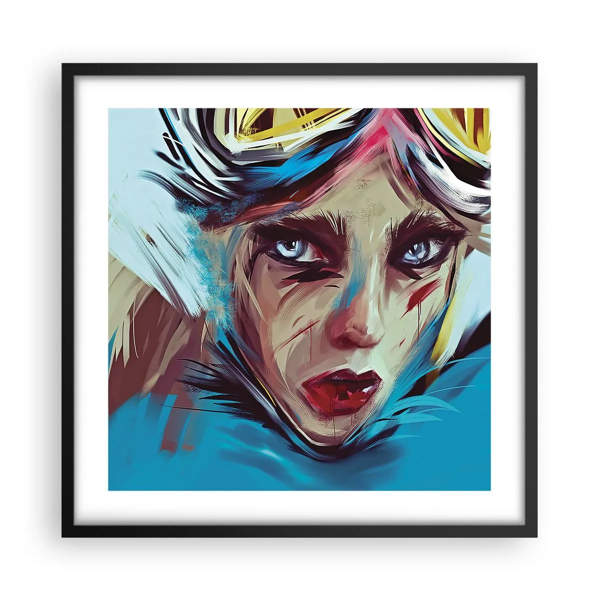 Póster en marco negro - Guerrera colorida - 50x50 cm