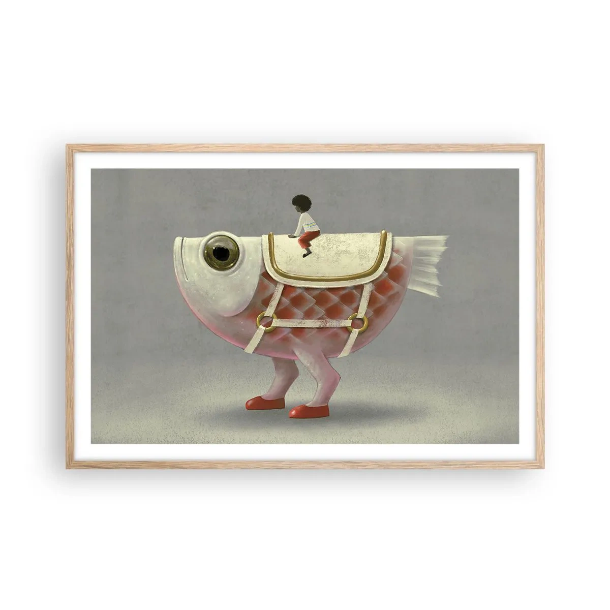 Póster en marco roble claro - Jinete del pescado - 91x61 cm