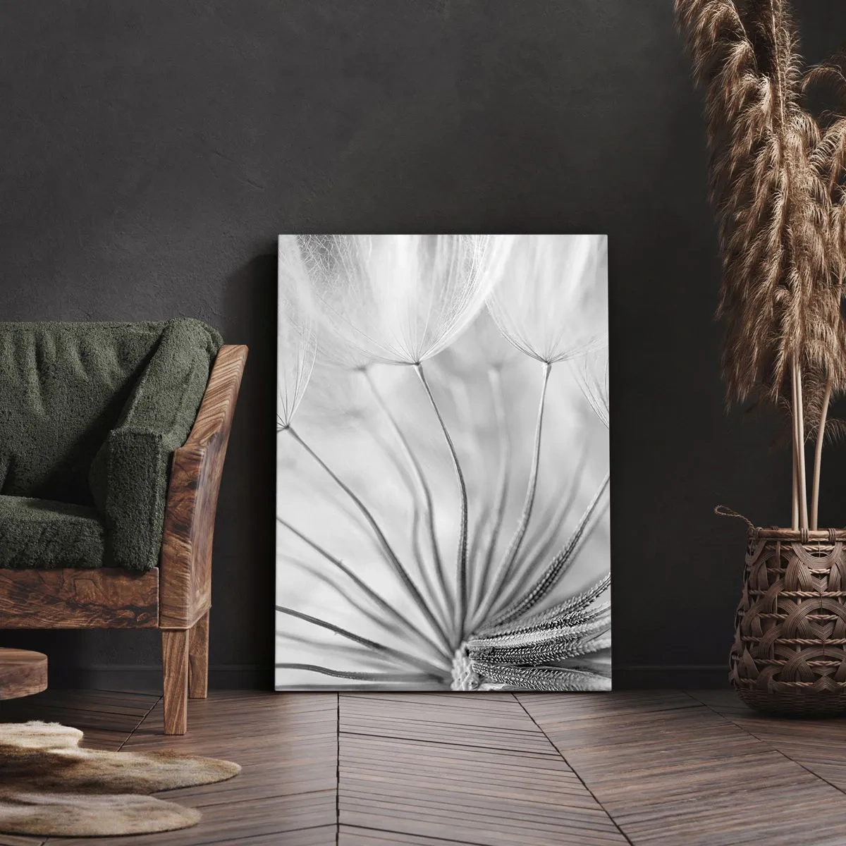 Cuadro sobre lienzo - Impresión de Imagen - Delicados dientes de león en tonos blanco y negro. - 50x70cm - Caricias del viento - Decoración de pared moderna para salón y dormitorio ARTTOR