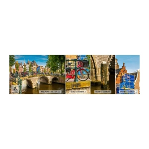 Muestra de fotomural autoadhesivo Deluxe Sticker - Primavera en el canal - Ciudad, Ámsterdam, Arquitectura - 100x30 cm