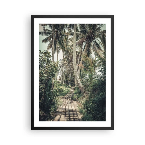 Póster en marco negro - Un camino exótico entre palmeras en un paisaje tropical. - 50x70cm - Avenida de palmeras - Decoración de pared moderna para salón y dormitorio ARTTOR