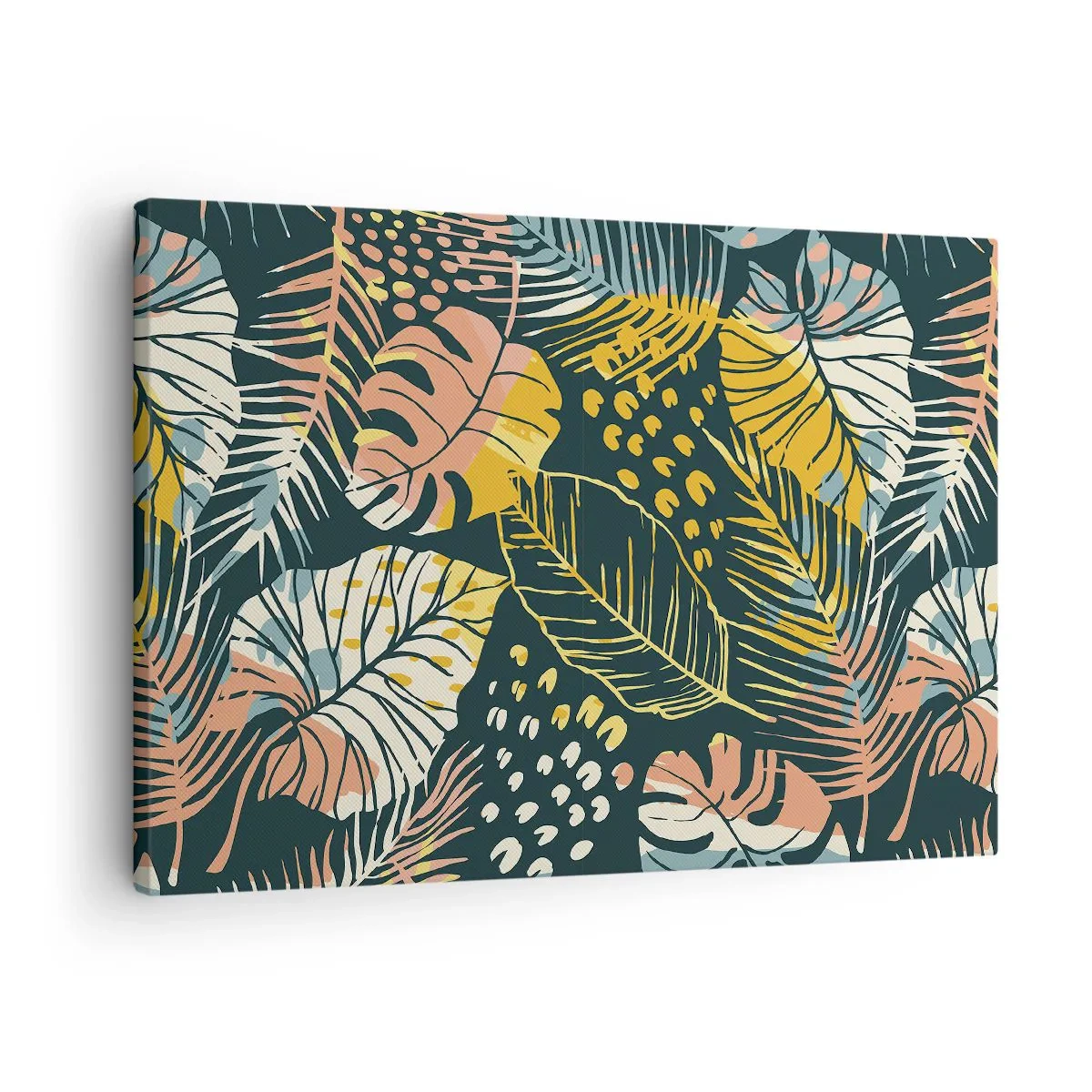 Cuadro sobre lienzo - Impresión de Imagen - Hojas coloridas sobre un fondo oscuro - 70x50cm - Una frondosa fantasía - Decoración de pared moderna para salón y dormitorio ARTTOR