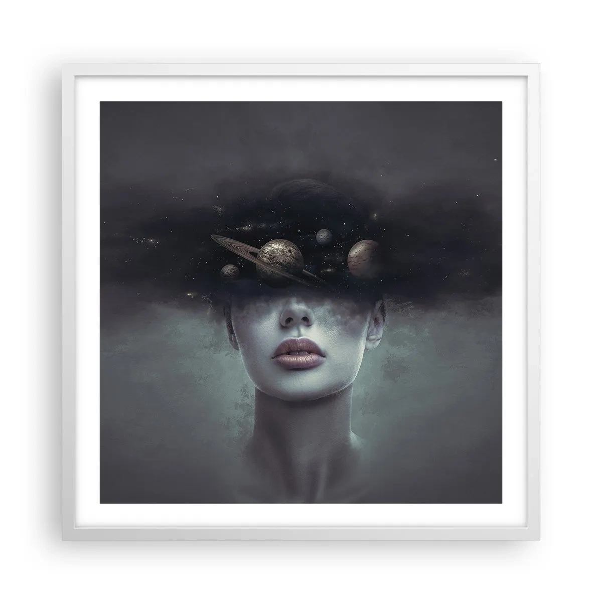Póster en marco blanco - Y los planetas sienten... - 60x60 cm