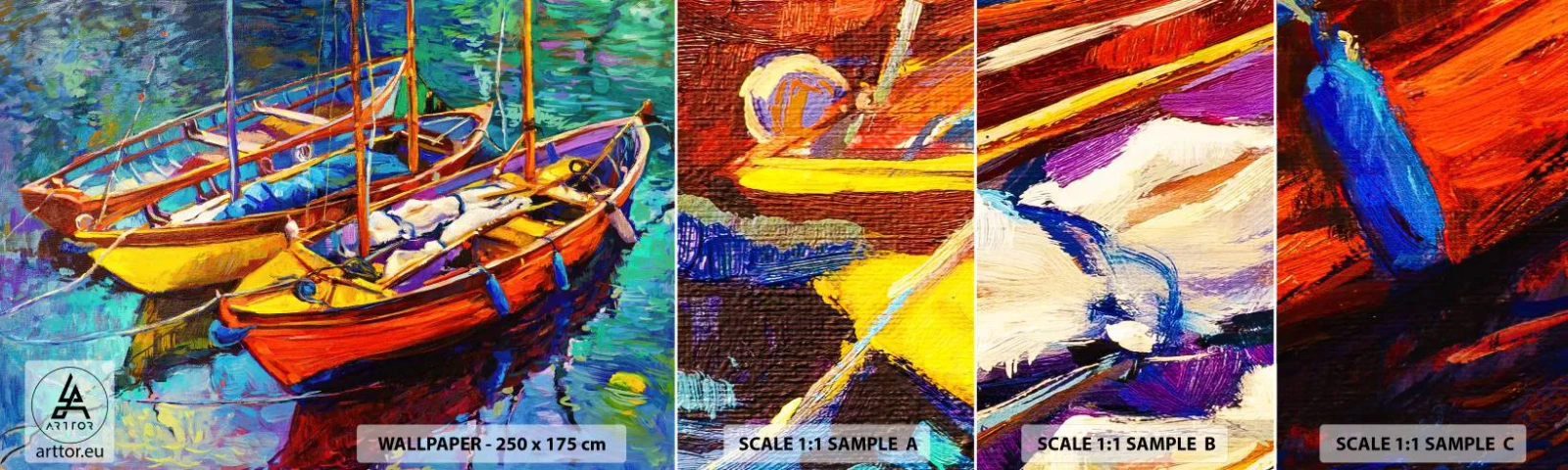 Muestra de fotomural autoadhesivo Deluxe Sticker - Sobre el agua espesa de color - Lodz, Velero, Mar - 100x30 cm