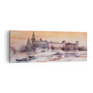 Cuadro sobre lienzo - Impresión de Imagen - Puesta de sol sobre el castillo en un paisaje invernal - 140x50cm - Atardecer real - Decoración de pared moderna para salón y dormitorio ARTTOR
