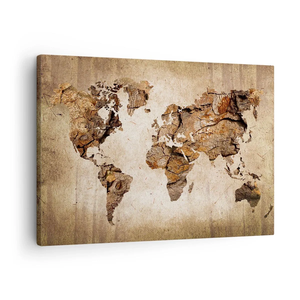 Cuadro sobre lienzo - Impresión de Imagen - Un mapa del mundo en estilo rústico de madera. - 70x50cm - El descubrimiento del mundo - Decoración de pared moderna para salón y dormitorio ARTTOR
