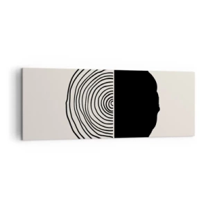 Cuadro sobre lienzo - Impresión de Imagen - Un motivo abstracto en blanco y negro inspirado en una sección transversal de madera con una división geométrica. - 140x50cm - Mitad y mitad - Decoración de pared moderna para salón y dormitorio ARTTOR