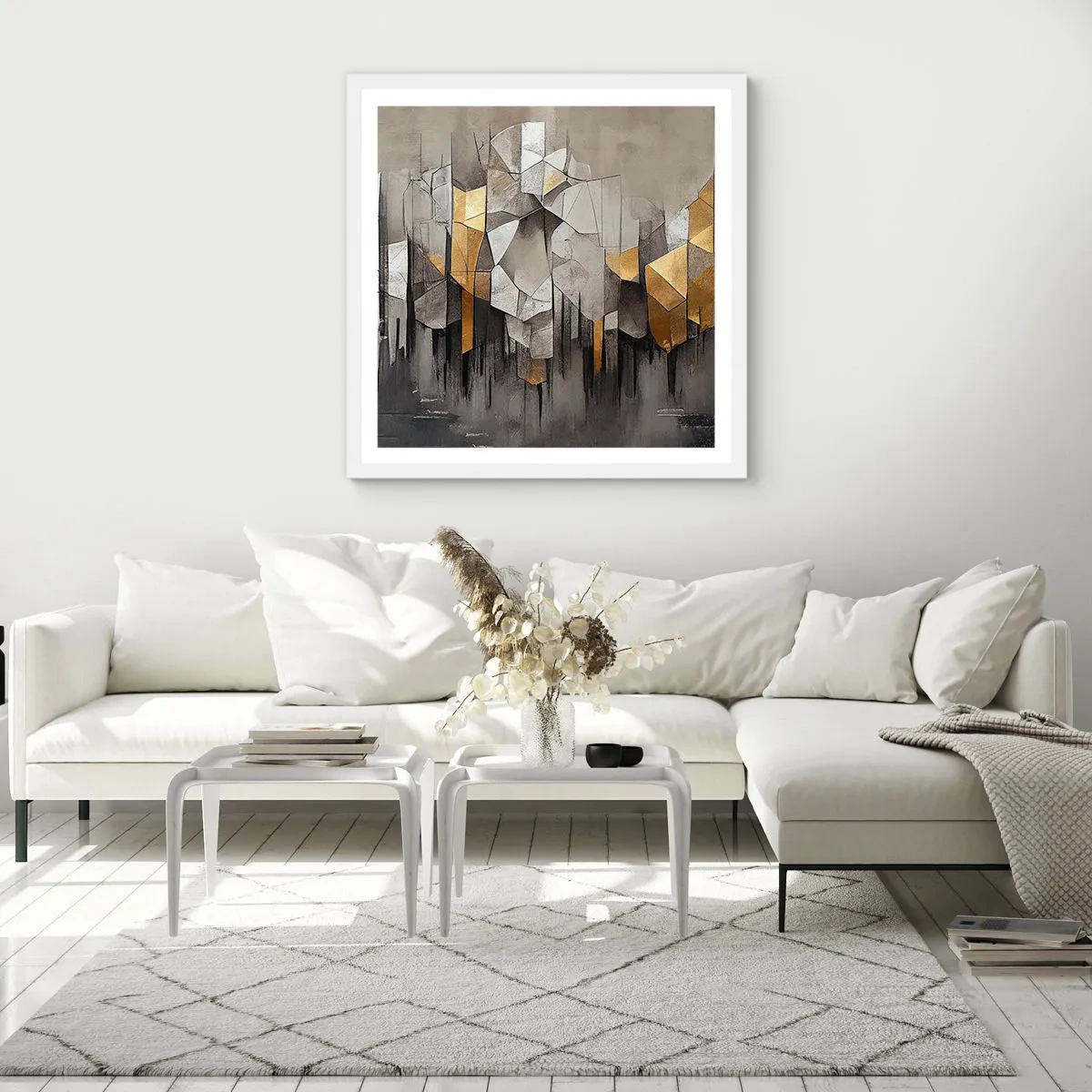 Póster en marco blanco - Composición hecha de hielo y luz - 60x60 cm