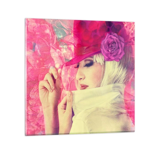Cuadro sobre vidrio - Impresiones sobre Vidrio - Retrato retro en rosa - 30x30 cm