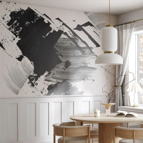 Fotomural Premium Canvas - Abstracción: la expresión del negro - Pedazo, Moderno, En blanco y negro - 400x280 cm