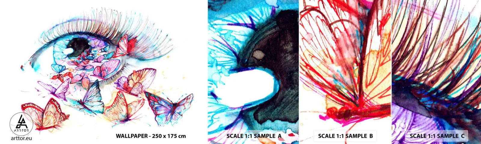 Muestra De Fotomural Standard Eco - El encanto de los ojos de cuento de hadas - Ojo de mujer, Mariposa, Abstracción - 100x30 cm