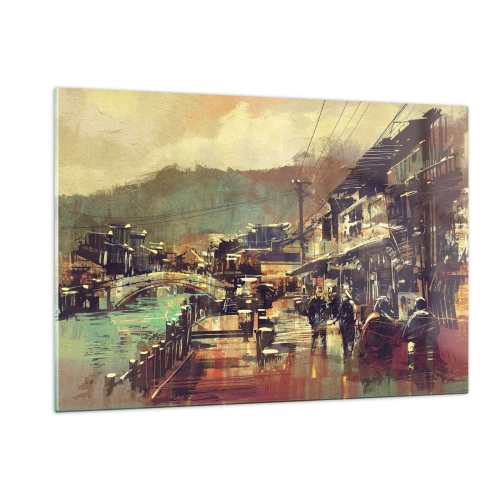 Cuadro sobre vidrio - Impresiones sobre Vidrio - Un paisaje urbano de estilo pictórico con motivos de puente y canal. - 120x80cm - La vida como riqueza de grises - Decoración de pared moderna para salón y dormitorio ARTTOR
