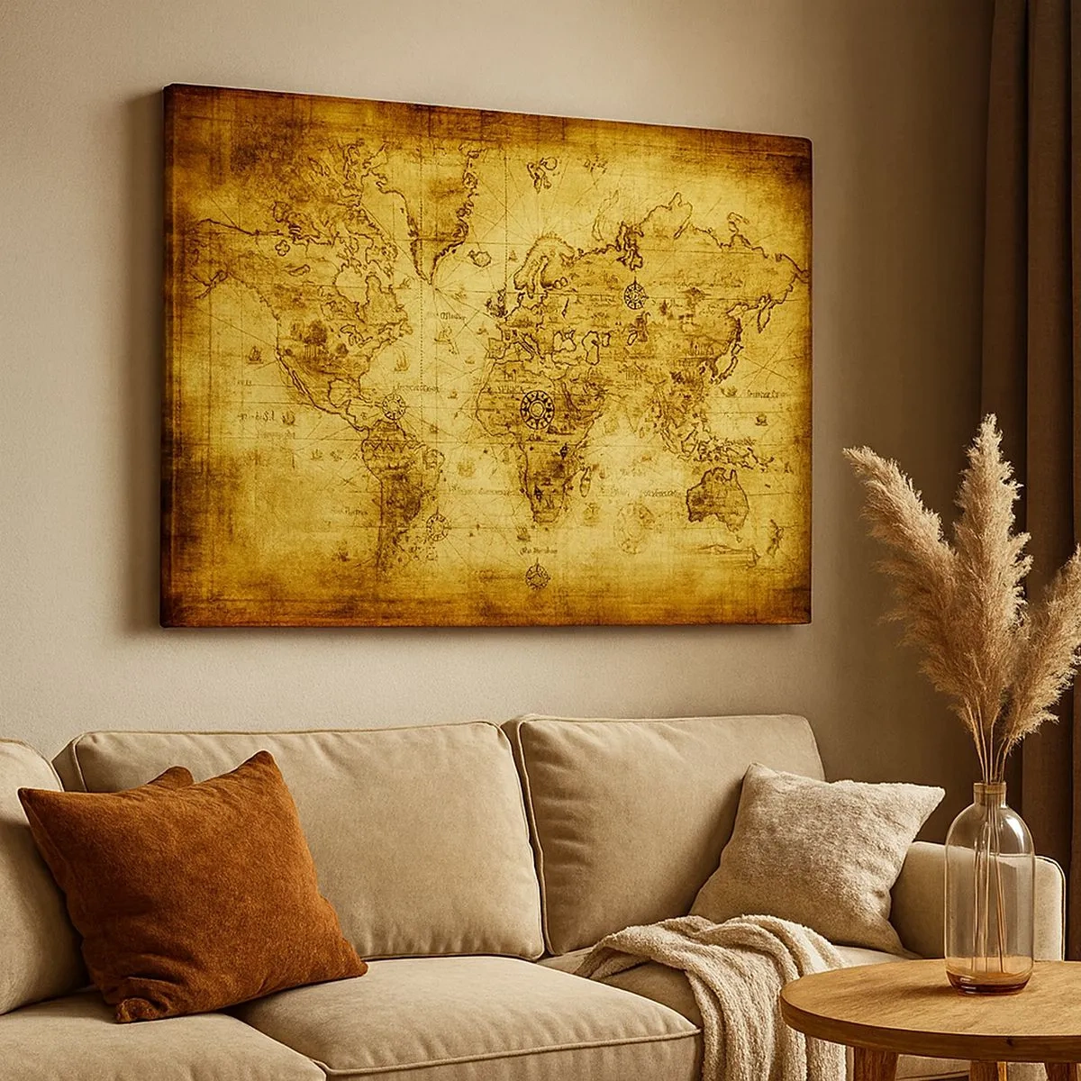 Cuadro sobre lienzo - Impresión de Imagen - Mapa del mundo antiguo de época - 70x50cm - Extraño es este mundo - Decoración de pared moderna para salón y dormitorio ARTTOR