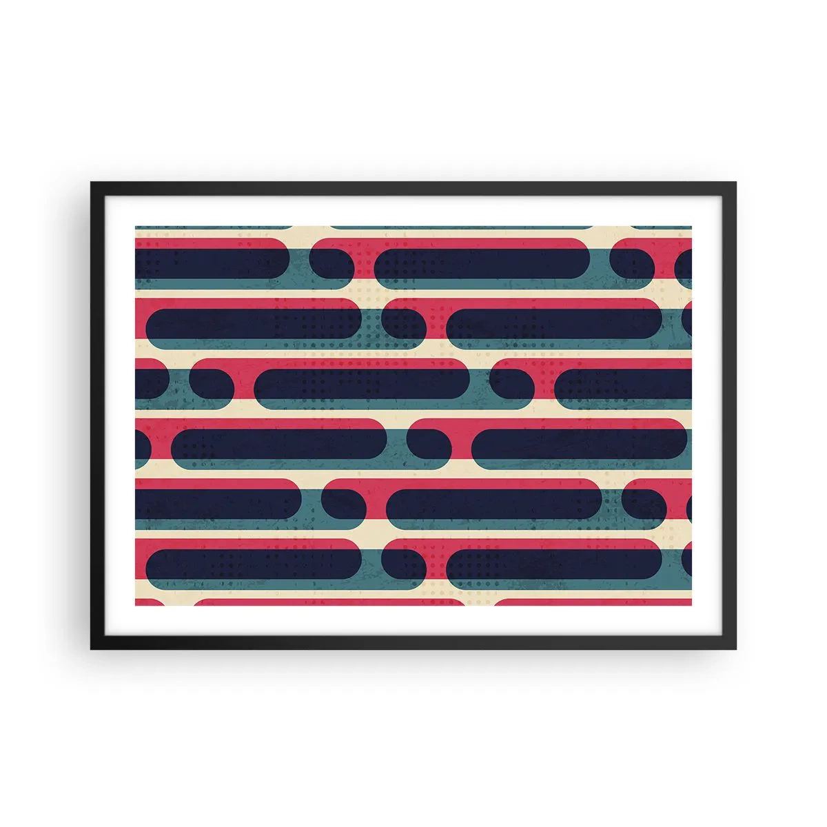 Póster en marco negro - Patrón geométrico retro con colores pastel. - 70x50cm - Profundidad y relieve - Decoración de pared moderna para salón y dormitorio ARTTOR