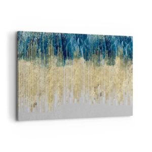 Cuadro sobre lienzo - Impresión de Imagen - Líneas doradas sobre un fondo de abstracción azul marino y gris. - 120x80cm - Frontera de líneas doradas - Decoración de pared moderna para salón y dormitorio ARTTOR