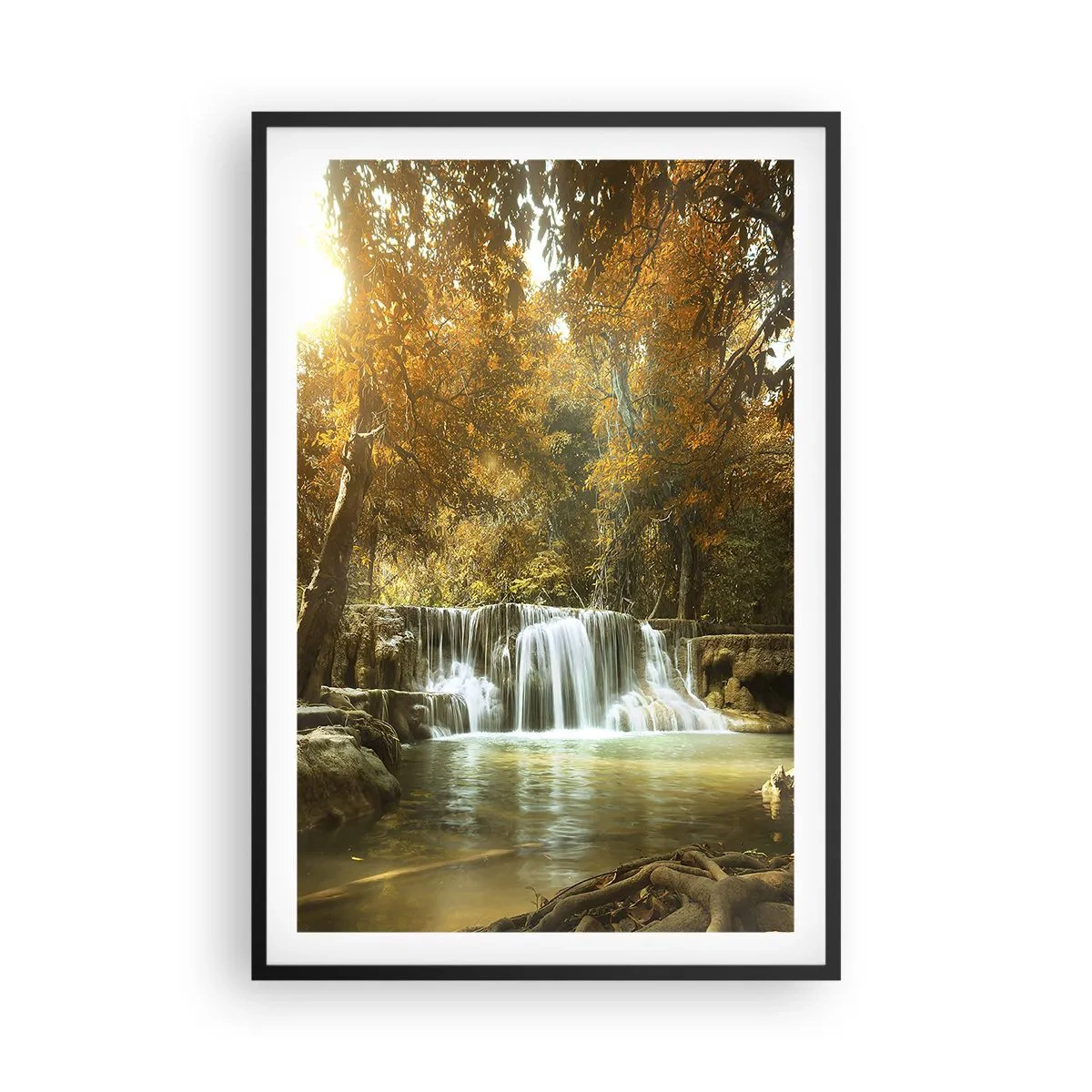 Póster en marco negro - Una cascada en el parque - 61x91 cm