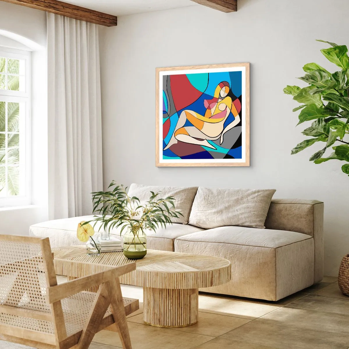Póster en marco roble claro - Desnudo cubista - 60x60 cm