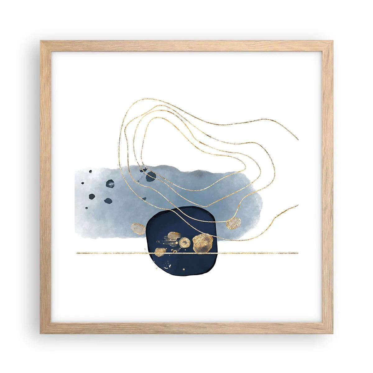 Póster en marco roble claro - Fantasía azul y oro - 40x40 cm