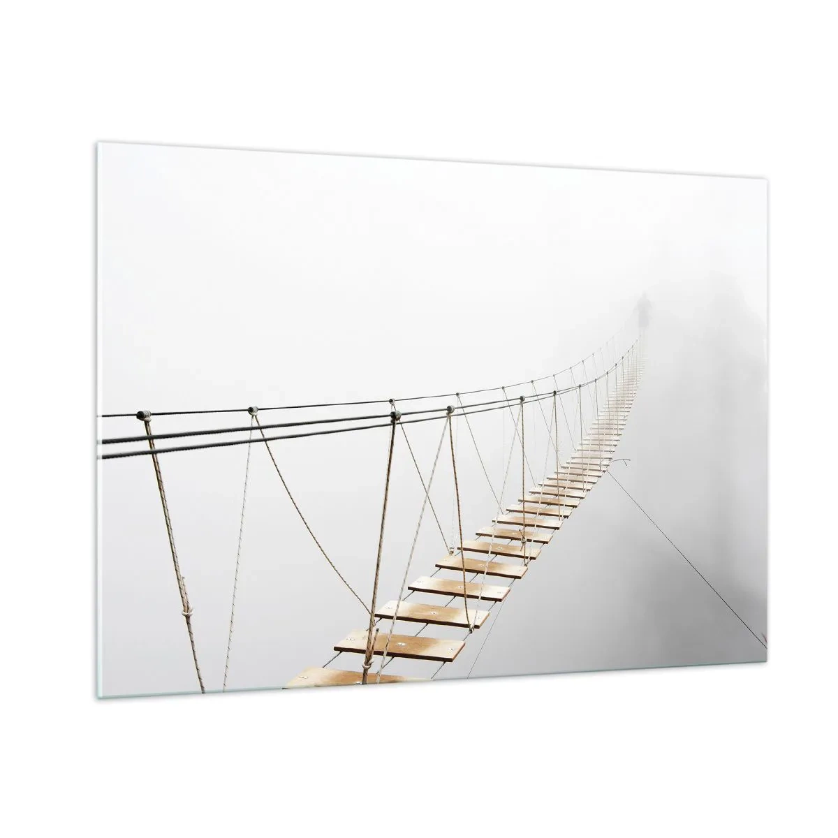 Cuadro sobre vidrio - Impresiones sobre Vidrio - Un puente colgante en la niebla que conduce a lo desconocido. - 100x70cm - ¿Adónde le llevará? - Decoración de pared moderna para salón y dormitorio ARTTOR