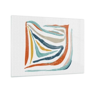 Cuadro sobre vidrio - Impresiones sobre Vidrio - Las rayas de colores crean una abstracción dinámica sobre un fondo blanco. - 70x50cm - Abstracción sonriente y amistosa - Decoración de pared moderna para salón y dormitorio ARTTOR