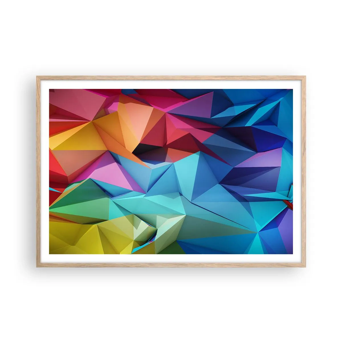 Póster en marco roble claro - Origami arco iris - 100x70 cm