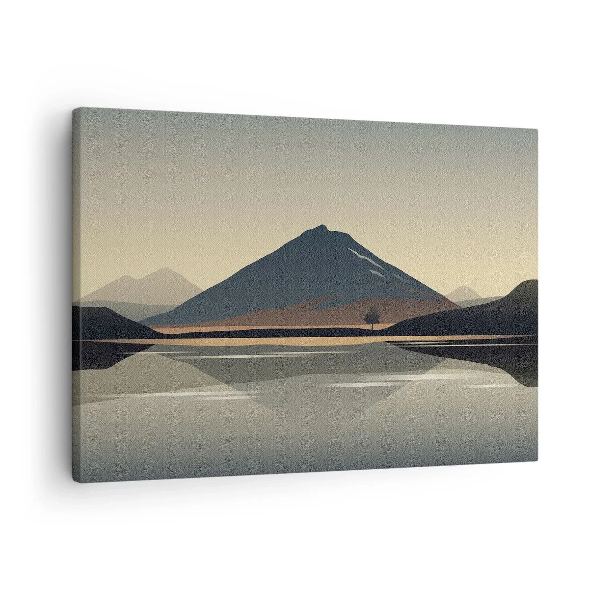 Cuadro sobre lienzo - Impresión de Imagen - Paisaje de montaña minimalista con reflejo en el agua. - 70x50cm - Reflejo de espejo - Decoración de pared moderna para salón y dormitorio ARTTOR