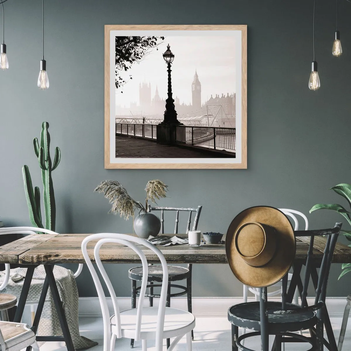 Póster en marco roble claro - La mañana de Londres - 50x50 cm