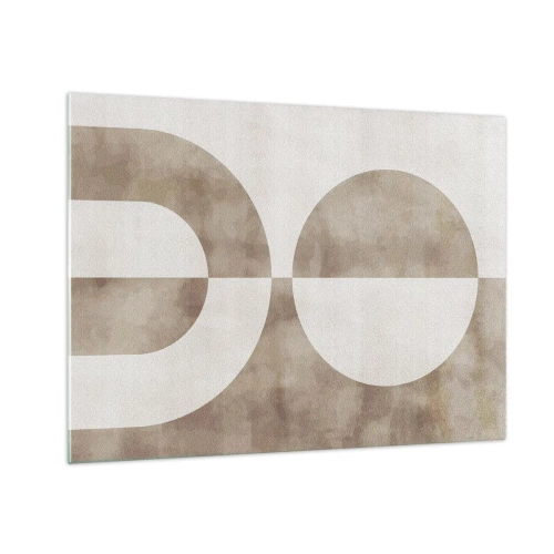Cuadro sobre vidrio - Impresiones sobre Vidrio - Geometría beige con un semicírculo y un círculo sobre un fondo horizontal. - 70x50cm - Similitudes y diferencias - Decoración de pared moderna para salón y dormitorio ARTTOR
