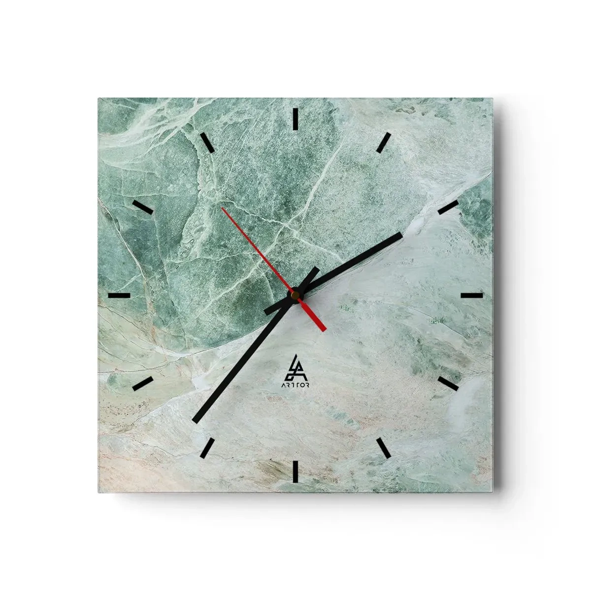 Reloj de pared - Reloj de vidrio - Mármol verde con delicadas vetas blancas. - 30x30cm - El noble frescor de la piedra - Decoración de pared moderna para salón y dormitorio ARTTOR