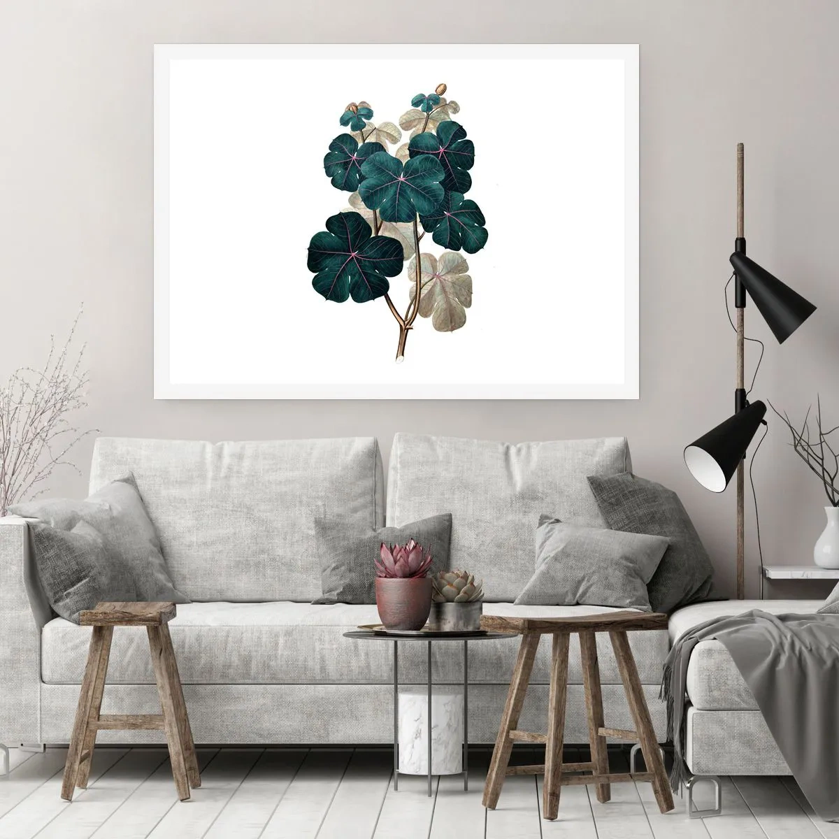 Póster - Ilustración botánica con hojas en tonos verdes y beige. - 100x70cm - De un viejo herbario - Decoración de pared moderna para salón y dormitorio ARTTOR