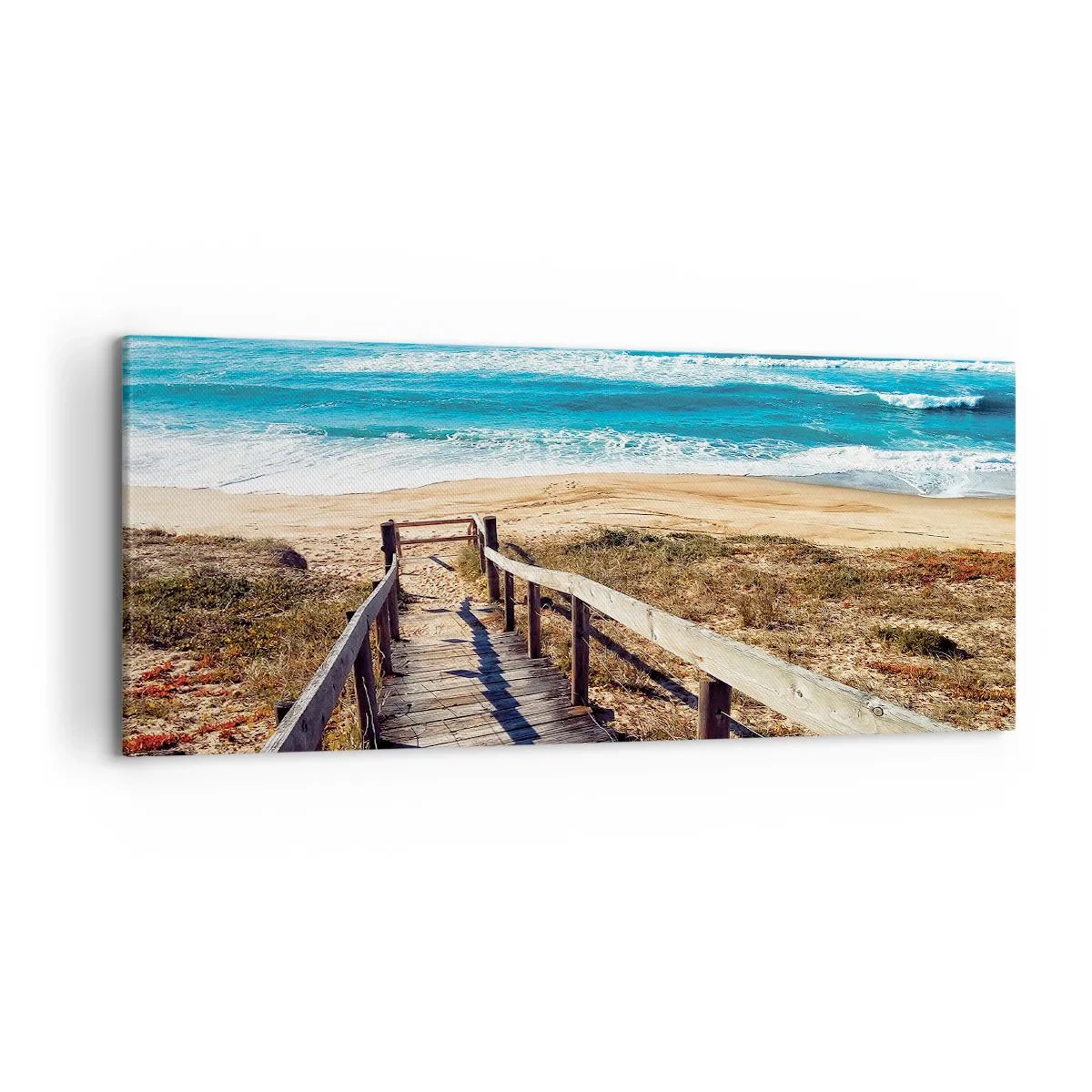 Cuadro sobre lienzo - Impresión de Imagen - Camino de madera que conduce a la playa. - 120x50cm - ¡Corre! - Decoración de pared moderna para salón y dormitorio ARTTOR