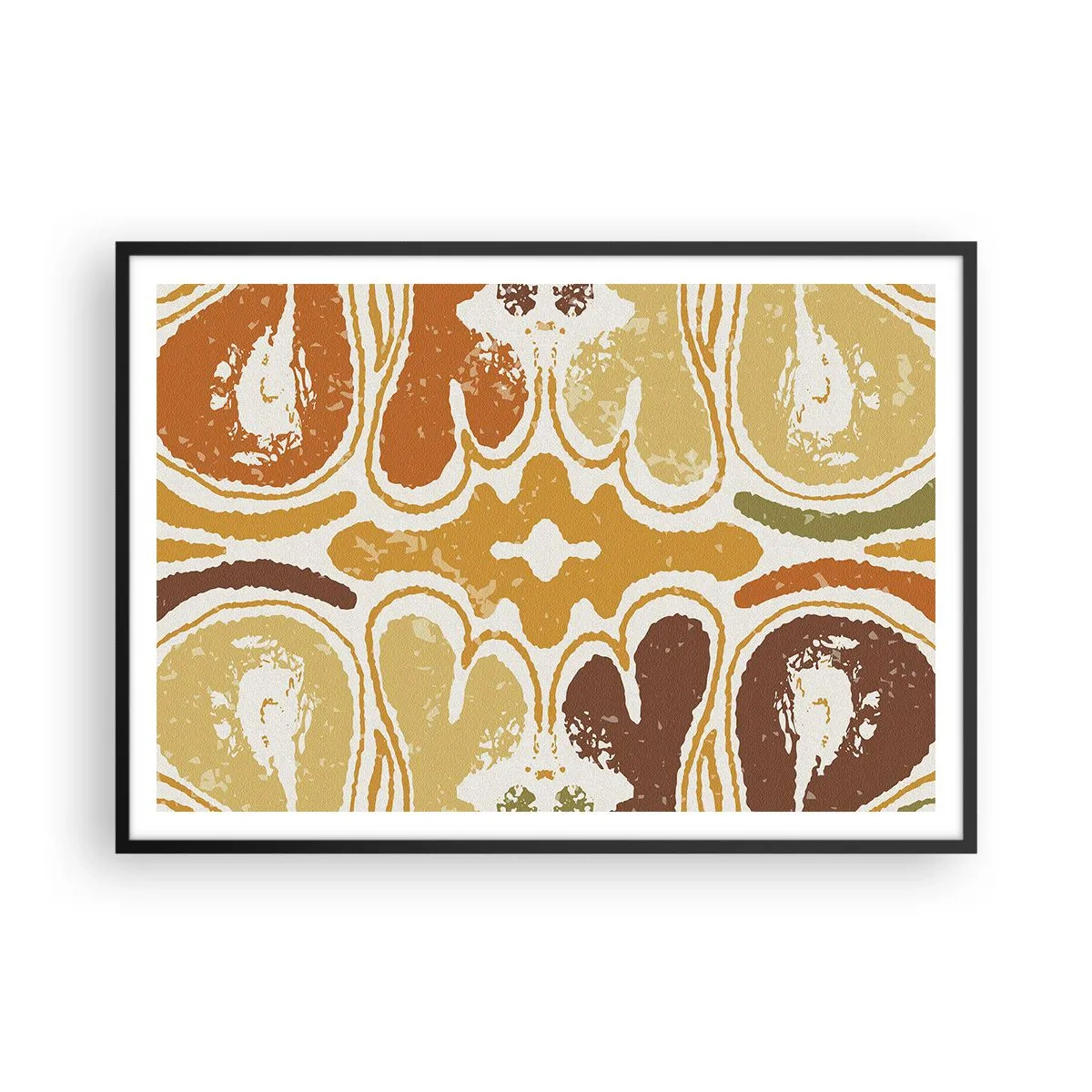 Póster en marco negro - Patrones abstractos cálidos en amarillos y marrones. - 100x70cm - Abstracción sentimental - Decoración de pared moderna para salón y dormitorio ARTTOR