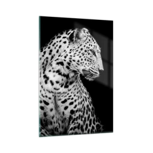 Cuadro sobre vidrio - Impresiones sobre Vidrio - Imagen en blanco y negro de un leopardo sobre un fondo negro. - 80x120cm - El perfil derecho es perfecto - Decoración de pared moderna para salón y dormitorio ARTTOR