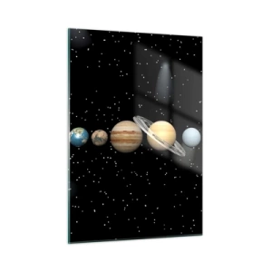 Cuadro sobre vidrio - Impresiones sobre Vidrio - El Sistema Solar contra el fondo de las estrellas en el espacio. - 50x70cm - Los planetas en armonía - Decoración de pared moderna para salón y dormitorio ARTTOR