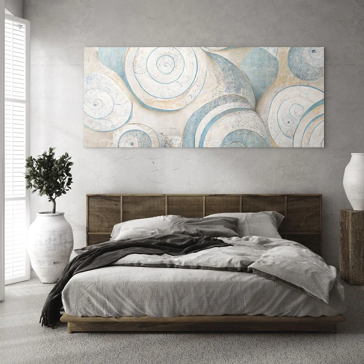 Cuadro sobre vidrio - Impresiones sobre Vidrio - Conchas abstractas en tonos pastel - 120x50cm - ¿Qué esconden en su interior? - Decoración de pared moderna para salón y dormitorio ARTTOR