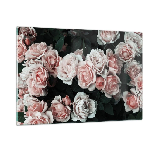 Cuadro sobre vidrio - Impresiones sobre Vidrio - Un primer plano de un ramo de rosas rosadas sobre un fondo oscuro. - 120x80cm - Conjunto de rosas - Decoración de pared moderna para salón y dormitorio ARTTOR