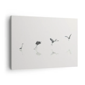 Cuadro sobre lienzo - Impresión de Imagen - Cuatro siluetas de aves reflejadas en el agua tranquila. - 70x50cm - Cuatro sencillos pasos para despegar - Decoración de pared moderna para salón y dormitorio ARTTOR