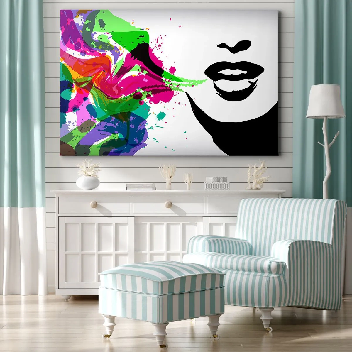 Cuadro sobre lienzo - Impresión de Imagen - Retrato abstracto colorido con formas dinámicas - 100x70cm - Una historia con los colores del arco iris - Decoración de pared moderna para salón y dormitorio ARTTOR